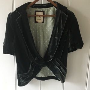 Cropped velvet blazer from Anthropologie.